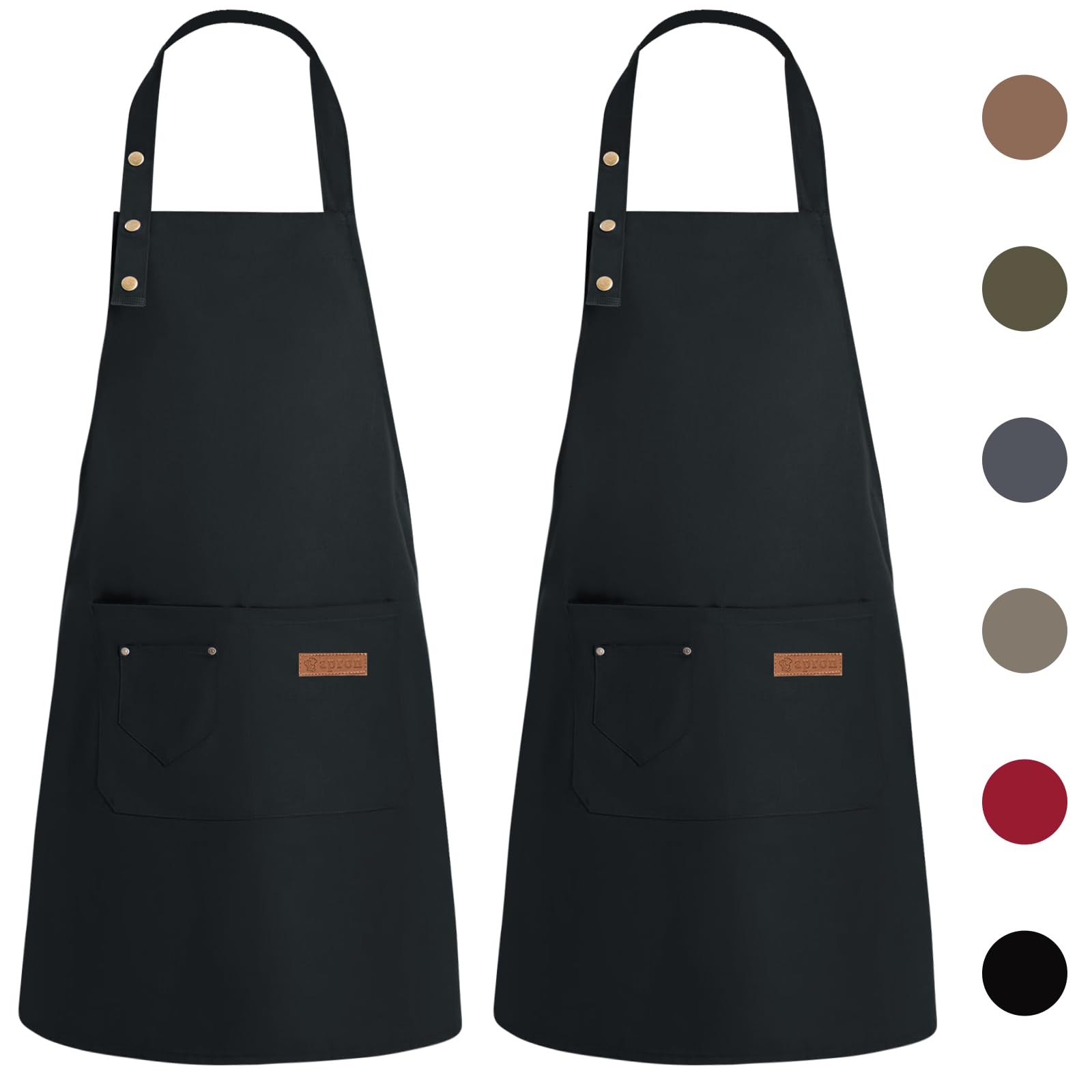 WenYa 2 Pack Kitchen Apron for Women, Unisex Adjustable Cooking Aprons with Pockets, Canvas Waterproof Apron for Home Kitchen, Restaurant, Coffee House (Black)