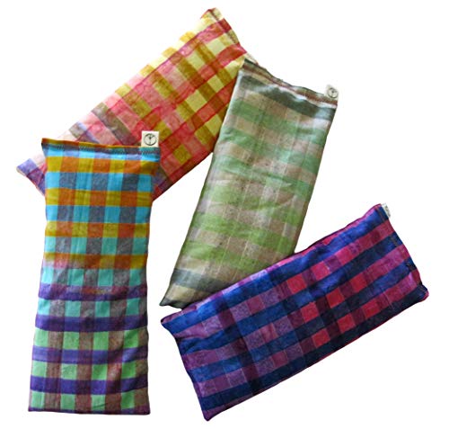 Peacegoods Scented Eye Pillows – Pack of (4) – Soft Cotton 4 x 8.5 – Organic Lavender Flax Seed – Soft Cotton Watercolor Plaid Stripe – Blue Yellow Pink Green Orange