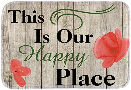 Delicate Doormats Print With This Is Our Happy Place Home Entrance Beautiful Flowers Decor Door Mats Indoor Outdoor Bathroom Floor Mats Soft Lightness Short Plush Fabric 16"X23.6"Inch