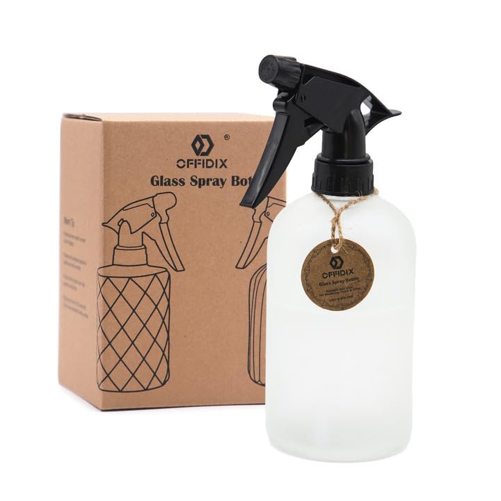 Photo 1 of OFFIDIX Glass Spray Bottle,Plant Mister,Pressure Watering Can,Water Spray Bottle with Adjustable Nozzle,0.43L/15.17oz Handheld Spray Bottles for Outdoor Indoor Garden,Cleaning Solutions?Frosted Clear?