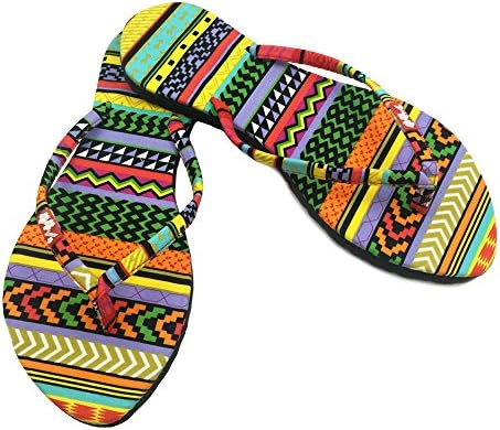 Chose Chic "Kawaii" Stripes Flip Flops for Women, Colorful Flip Flops, Women's Fashion Flip Flops, Thong Sandals for Women (38 / 8-8.5 US, Aztec / Multi)