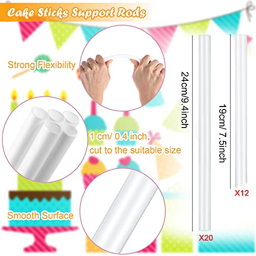 36 Pieces Cake Dowel Rods Set 20 White Cake Supports Rods for Stacking and 4 Plastic Cake