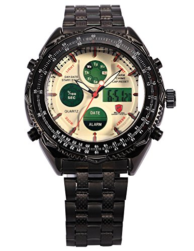 Shark Reloj Hombre de Cuarzo Correa de Acero Inoxidable Negro Esfera Blanca - Imagen 3