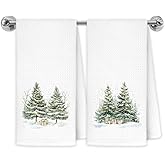 Exqcom Christmas Tree Kitchen Towels, Christmas Bauble Tree Snowflake Dish Tea Towels for Kitchen Decor, Xmas Winter Holiday Decorative Hand Towel Bathroom Decor, 16x24 Inch Set of 2