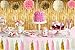 PAXCOO 97 Pcs Pink and Gold Party Supplies with Tassel Garland Paper Flower Pom Poms and Fringe Curtain for Baby Shower Girl 1st Birthday Decorations