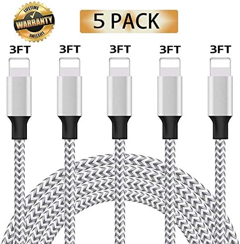 Phone Charger, MFi Certified Phone Cable 5 Pack (3FT) Nylon Braided Fast Charging Cable USB Charger Data Sync Cord Compatible with Phone 7/7 Plus/X 10/XS Max/XS/XR/8/8 Plus/6S Plus/6S/6/5S More