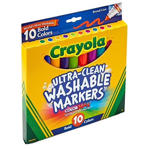 Crayola Ultra Clean Broad Line Markers, Bold Washable Markers, 10 Count