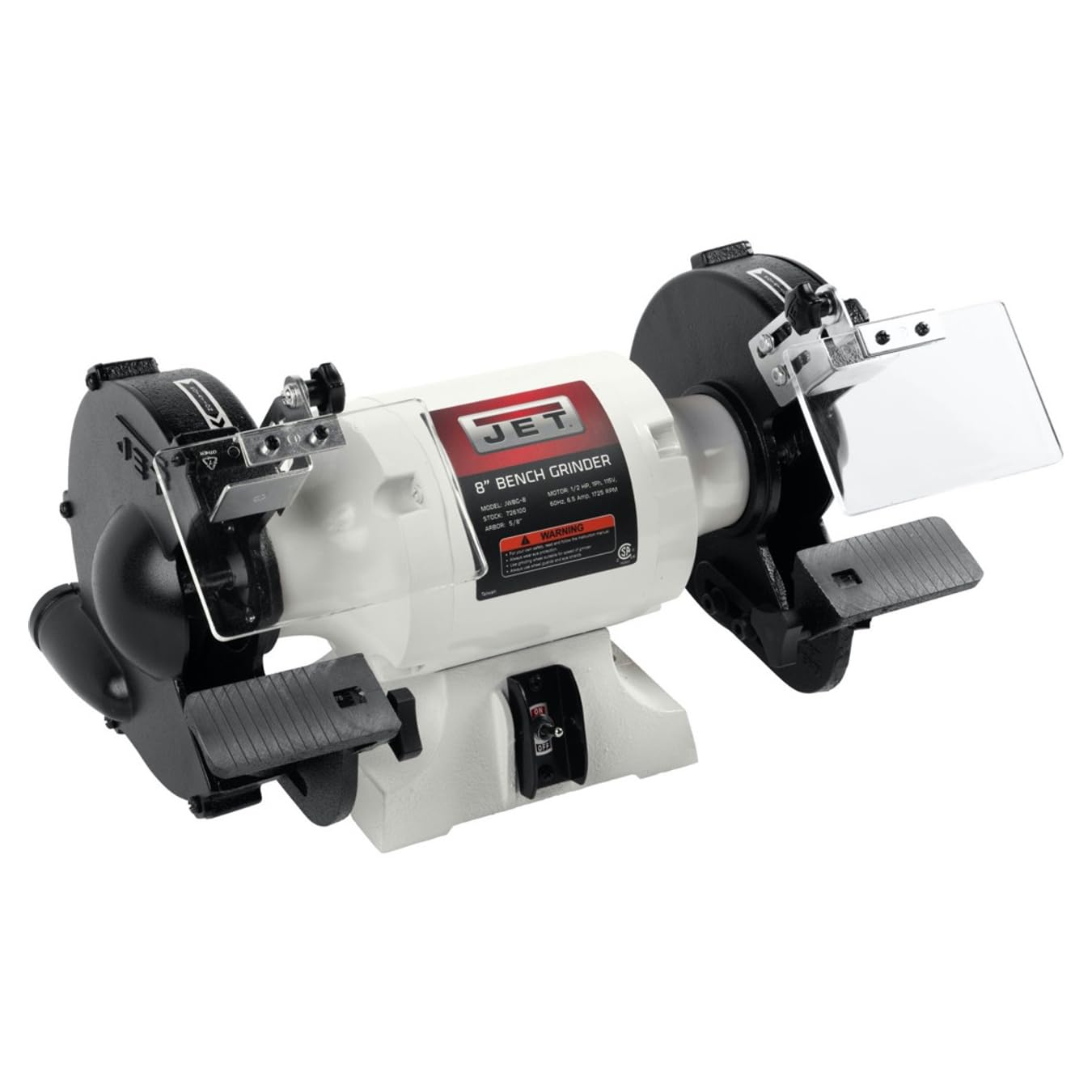 Amoladora de banco JET de 8 pulgadas, sin ruedas, 1725 RPM, 1/2 HP, 115 V monofásico (modelo JWBG-8NW)