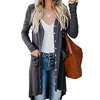 Sidefeel Women Long Sleeve Solid Color Button Down Knit Ribbed Cardigans Outwear Large Gray