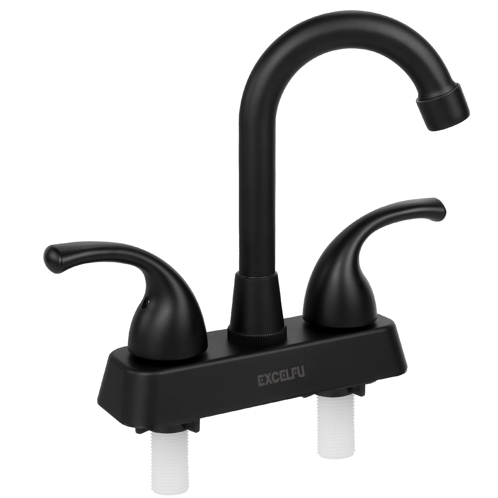 Photo 1 of EXCELFU RV Bathroom Sink Faucet, 4 inch RV Bathroom Faucet Replacement for Campers, Motorhome, Travel Trailer, Boat, with Classical Lever Handles and 6-inch High Spout,Non-Metallic (Black)