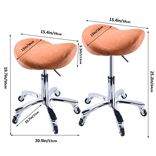 Rolling Stool Saddle Chair Beauty Salon Stool Leather Seat With Wheels Adjustable Height For Studio Medical Office Salon Spa Yellow