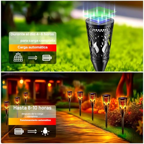 FIFlying Solar Torches Outdoor Garden, 10 Pieces, Solar Light Outdoor Garden with Realistic Flame Effect, Waterproof IP65, for Garden, Terrace, Lawn, Balcony, Path, Flowerbed