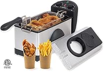 Gourmia GDF300 Electric Restaurant Deep Fryer With Dual Temperature and Timer Dials - 3 Quart - Stainless Steel - 1500 Watts - Fry 2 1/2 lbs. of Food - Includes E-Recipe Book - 110/120V