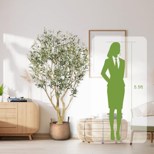 REALEAD 6 pies Arbol de Olivo Artificial con Ramas Ajustables y Frutos | 180 cm Olivos Artificiales de Interior - Arboles Artificiales Decorativas Hogar para Decorar el Oficina Salón y Entrada