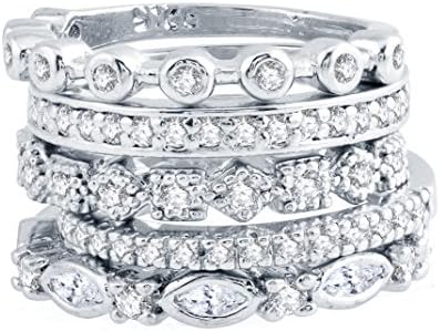 Adawna Silver & Swarovski Zirconia Ring for Women - Size: 11 (Set of 5, Designer - Wedding & Party Wear)