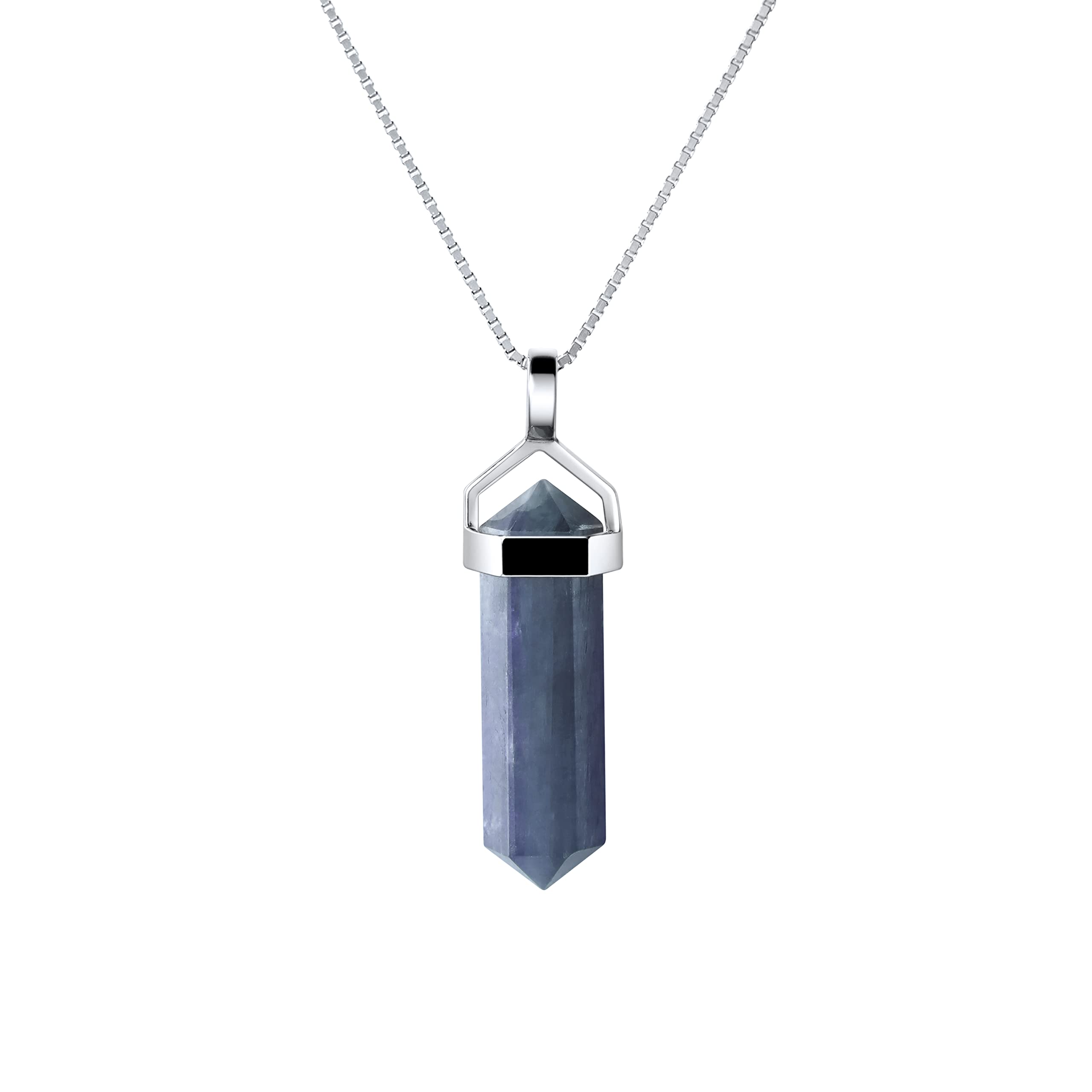 Franki Baker Sterling Silver & Natural Blue Kyanite Gemstone Double Point Pendant. Chain length: 50cm