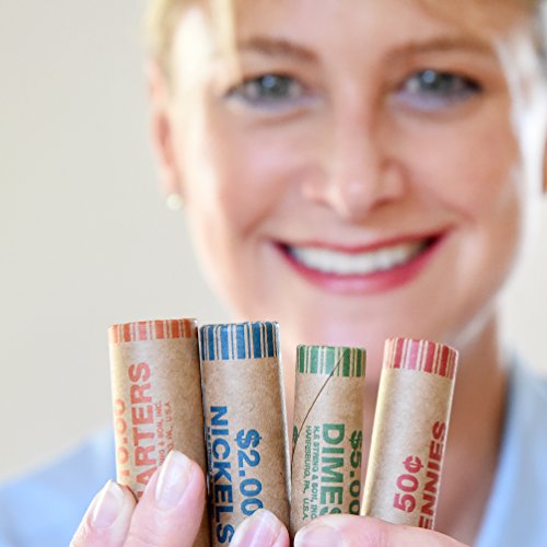 250 Coin Wrappers Made In USA - Preformed Paper Tubes - Assorted Sizes - 100 Quarters, 50 Pennies, 50 Nickels and 50 Dimes
