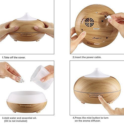 Aroma Diffuser,XPLUS Oil Diffuser Humidifier 300ml Essential Oil Diffuser Wood Grain Ultrasonic Cool Mist Humidifier for Office Home Bedroom Living Room Study Yoga Spa (Wood Grain)