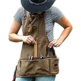 Ironwood Tool Co. 16oz Waxed Canvas Garden Tool Apron with shoulder pads, double stitched pocket, metal grommets for strap