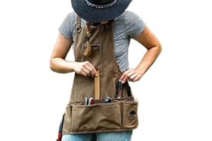 IRONWOOD TOOL COMPANY Ironwood Tool Co. 16oz Waxed Canvas Garden Tool Apron with shoulder pads, double stitched pocket, metal grommets for strap