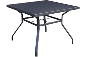Virvla Patio Dining Square Table Outdoor Steel Table with Umbrella Hole 37" x 37" x 28" - Black