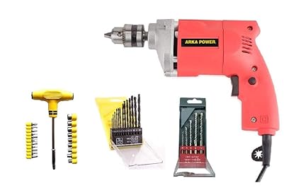 Inditrust Arka Power 350W Electric Drill Machine Yiking with 5-Piece Masonry and 13-Piece HSS Drill Bits snd 24 pc screwdriver and socket set Chuck size - 10mm (Blue)