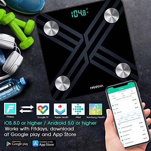 Body Fat Scale, Accurate Weight Scale with BMI Body Fat, Digital Bathroom Scales for Body Weight Sync with Smartphone App, Precision Sensors, Target Set, Multi-User, and Smart LED Display - Black