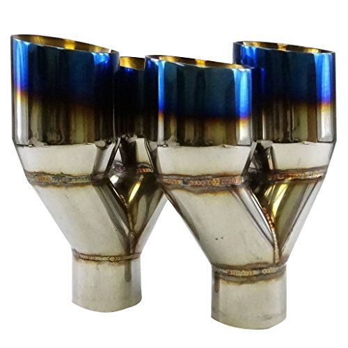 Set of 2 Blue Burnt Exhaust Duo Slant Polished Tip Staggered 2.5"In 3.5