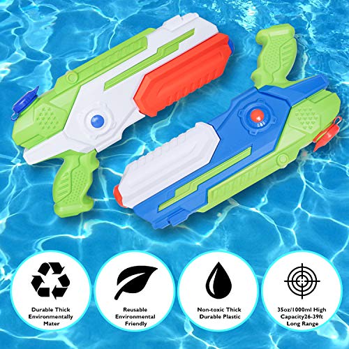 2-Pack 1000CC Water Guns For Kids – High Power Squirt Guns, Pump-Action Blasters For Pool & Beach Fun