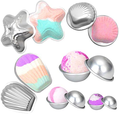 Bath Bomb Molds Set 12 Pieces 6 Set 4 Shape(6 Hemispheres, 2 Starfish, 2 Shell,2 Scallop) Soap Molds Shapes Kit With 1 Shrink Wrap Bags