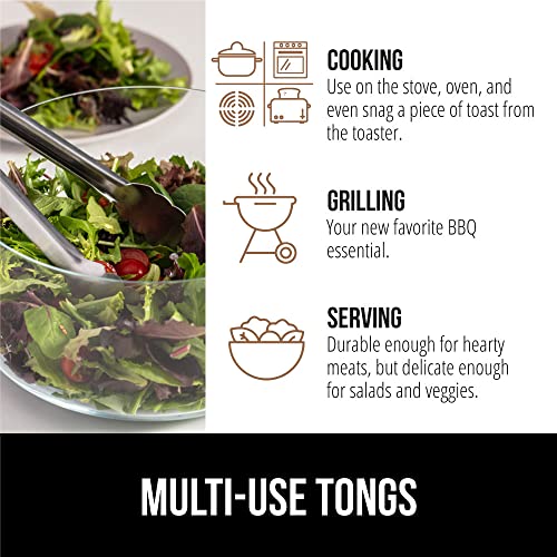 Gorilla Grip Stainless Steel Metal Tongs, 12 Inch, Heat Resistant up to