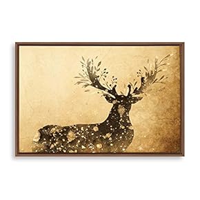 Retro Gold Branch Antlers Deer - Framed Canvas