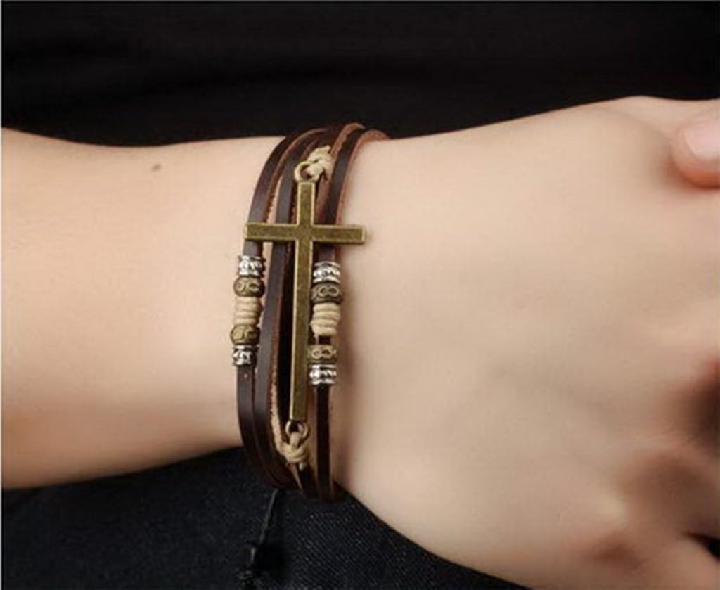 Feraco Religious Cross Wrap Bracelets Women Leather Christian Jewelry For Confirmation Gifts, Adjustable: Clothing