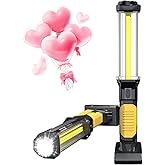WARSUN Rechargeable COB LED Work Light-Magnetic Hands-Free Trouble Light with Hook, IPX4 Waterproof for Garage Repair, Mens Gifts-Emergency Light Tool for Adults Men Dad (Yellow)