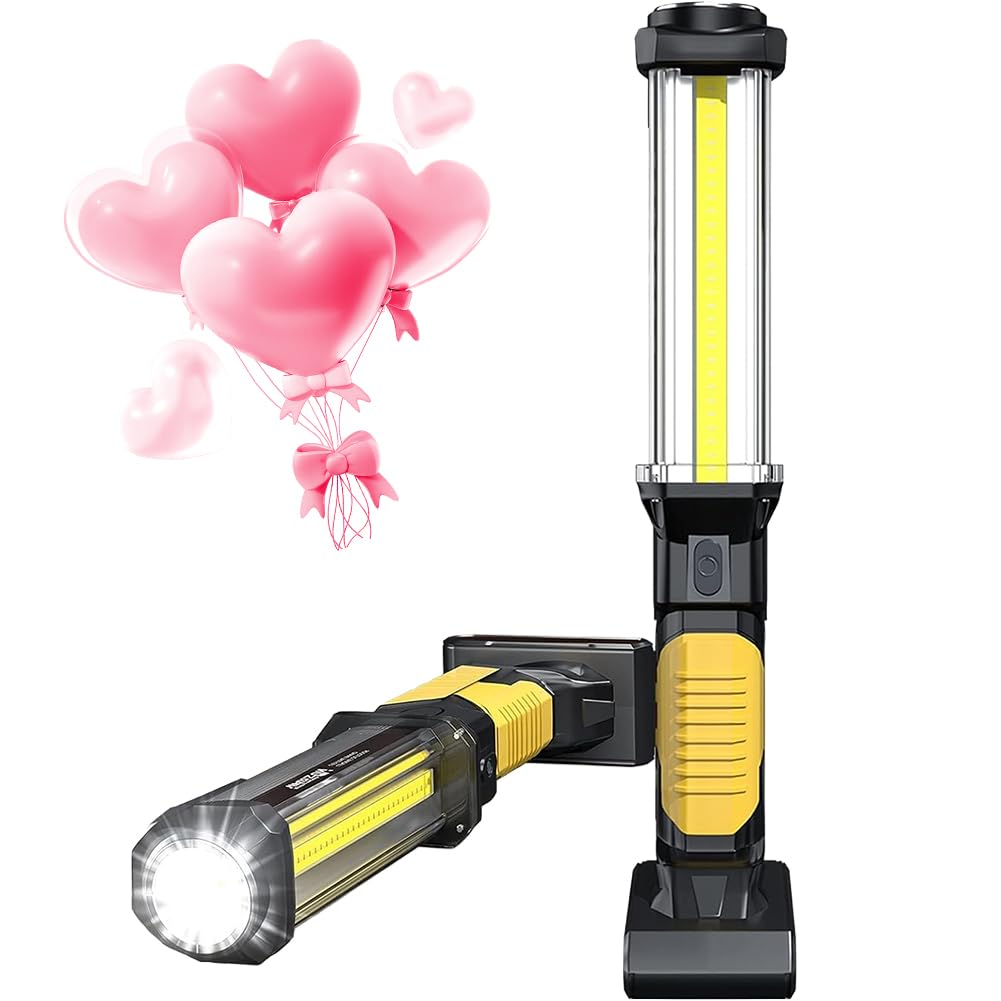 Photo 1 of ??WARSUN Rechargeable COB LED Work Light-Magnetic Hands-Free Trouble Light with Hook, IPX4 Waterproof for Garage Repair, Mens Gifts-Emergency Light Tool for Adults Men Dad (Yellow)?