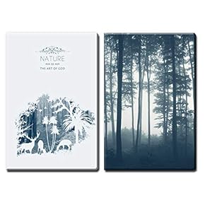 2 Panel Canvas Wall Art - Double Exposure Style Deers and Forest - Giclee Print Gallery Wrap Modern Home Art Ready to Hang - 16"x24" x 2 Panels