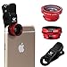 OldShark® 3 in 1 Clip-On Fish Eye Lens+ 0.65X Wide Angle+ 10X Macro Lens For iPhone Samsung Blackberry Red