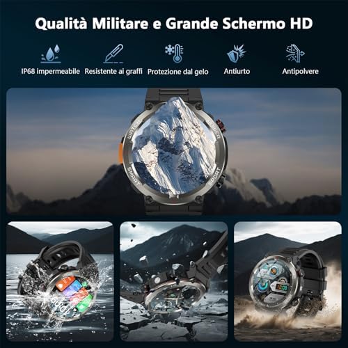 Yxtel Men's Sports Smartwatch with Bluetooth Calls, Compass & LED Flashlight, 120+ Sports Modes, Heart Rate Monitor, Sleep Monitor, IP68 Waterproof, 30 Days Battery, for Android iOS