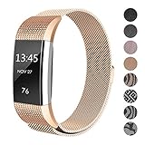 SWEES Metal Band for Fitbit Charge 2 Bands，Milanese Loop Stainless Steel Magnetic Wristband Bands for Fitbit Charge 2 Small Women, Black, Rose Gold, Silver, Colorful, Champagne