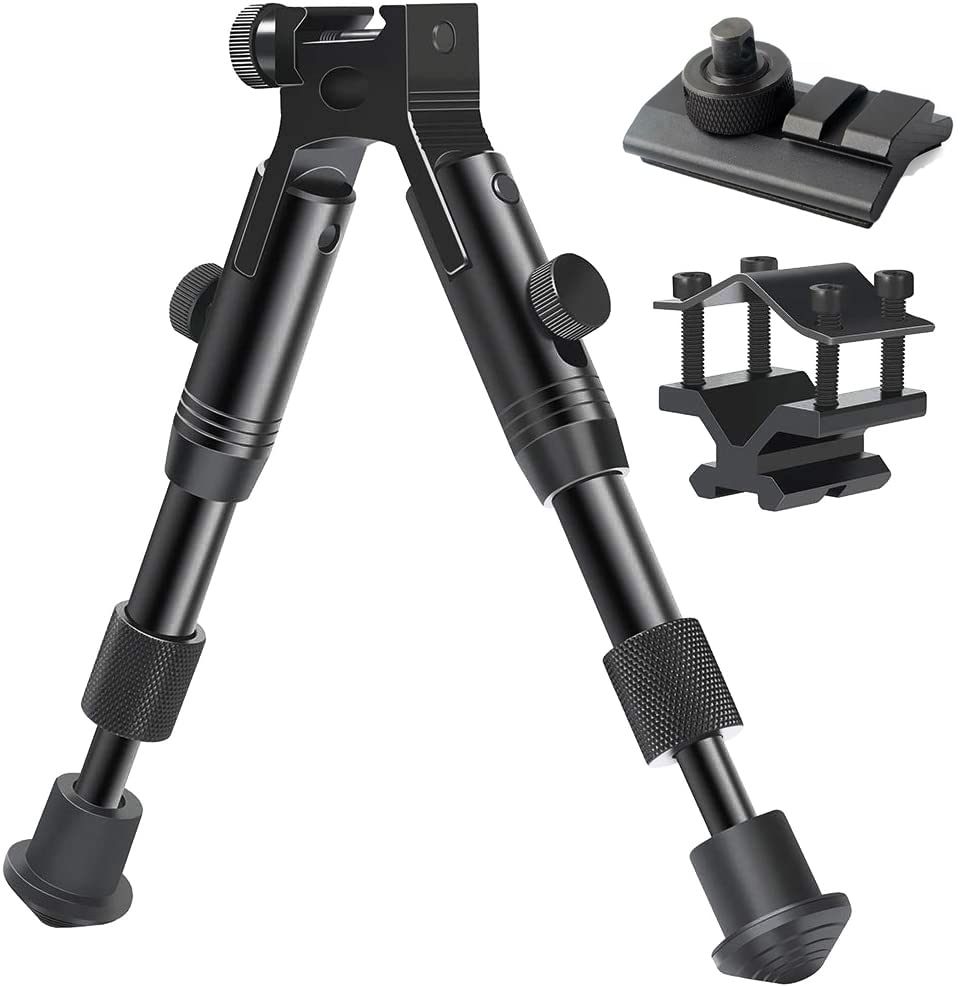 BILLION DUO 3 in 1 Foldable Tactical Rifle Bipod + 20mm Mount Adapter + Barrel Clamp Adjustable Height from 6.3" to 6.9" for Outdoor Hunting