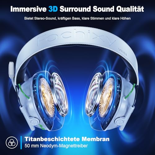 Fachixy Gaming Headset Wireless for PS4, PS5, Switch, PC, Mac, Laptop, 60H 2.4GHz Gaming Headset with Noise Cancelling Microphone, Wireless Bluetooth Headphones with LED Lights, Surround Sound