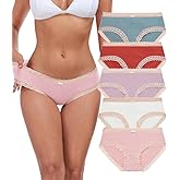 ANLIQI Cotton Underwear for Women Soft Lace Trim Hipster Panties Low Rise Bikini Undies Multipack