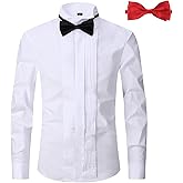 ATOFY Men's Tuxedo Dress Shirt Wing Collar Front Pleat French Cuffs with 2 Bow Ties Button Down Shirts