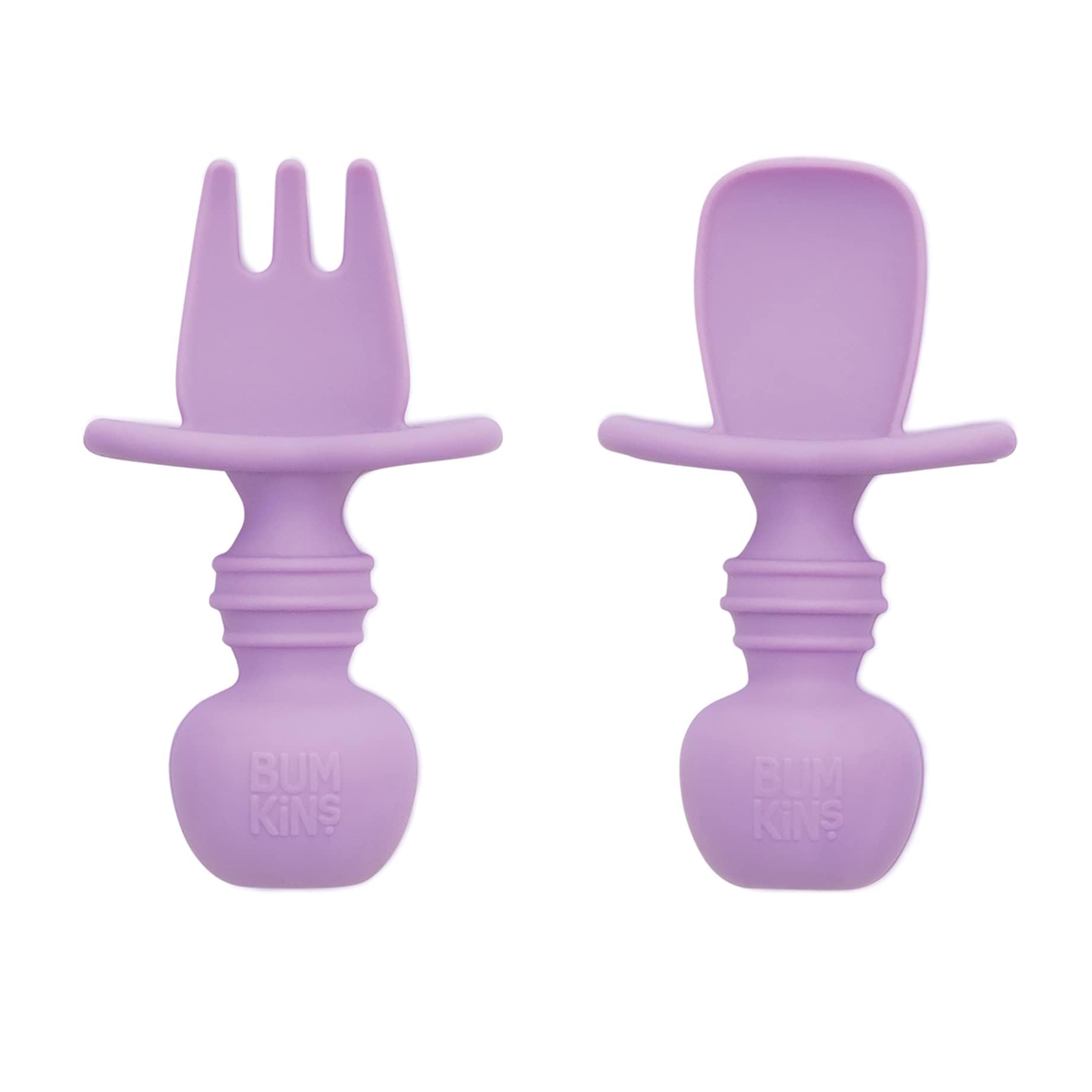 Bumkins Silicone Chewtensils, Training Utensils, Baby Led Weaning, 6 Months+, Spoon and Fork Pair - Lavender