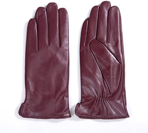 Simple Sytle Women Winter Warm Lambskin Leather Gloves 7 Colors NMG9022 (L, Burgundy-Touchscreen)