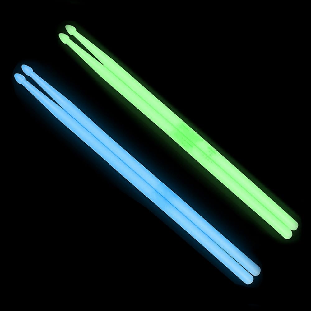MuzcYM 5A Drum Sticks, 2 Pairs Green & Blue Noctilucent Stage Performance Luminous 5A Drumsticks, Glow in The Dark Drum Stick, Musical instrument Percussion Accessories, Christmas Gifts