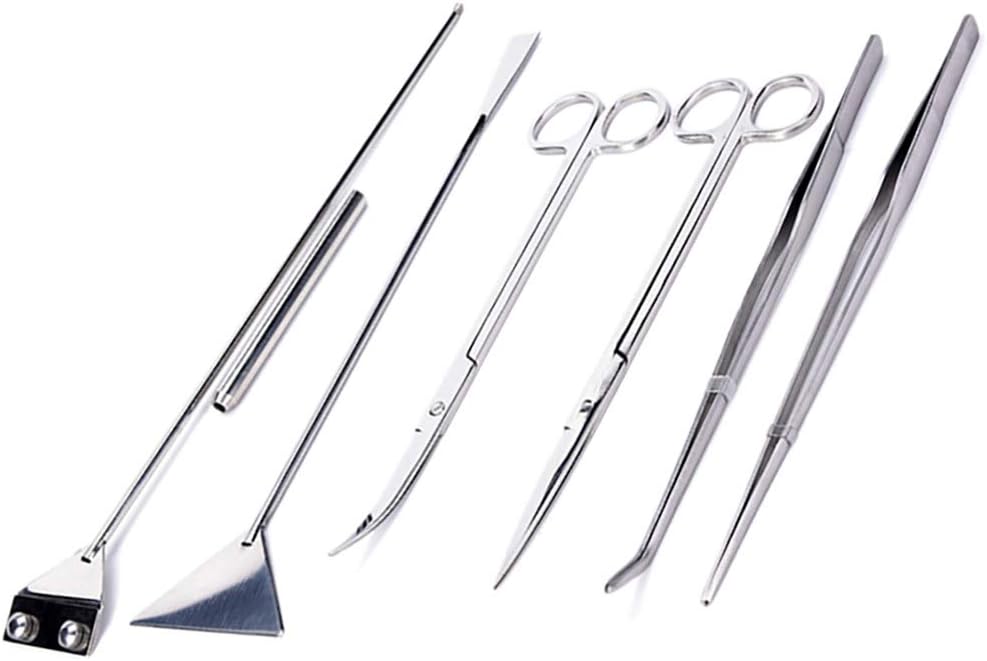 LissomPlume 6 Piece Aquarium Tools Fish Tank Kit Aquascaping Set Stainless Steel for Fish Tank Plants Scissors Tweezers Spatula