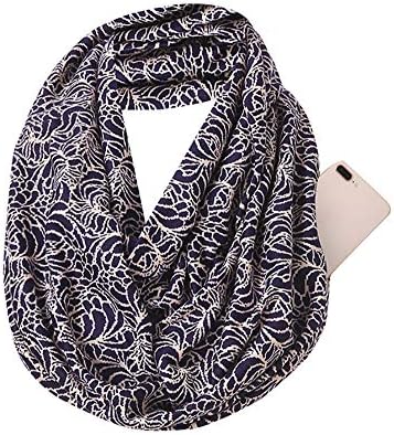 Warm winter Plaid Loop Scarf Wrap Shawl Convertible Infinity Pocket Zipper Scarves (C, Multicolor)
