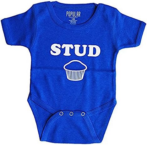 Popular Kid Funny Baby Onesies With Snaps For Newborn, Infant and Toddler 6M, 12M, 18M Humor Prints (6-12M, Stud Muffin)