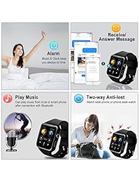 Reloj inteligente, Bluetooth Smartwatch pantalla táctil reloj de muñeca con cámara ranura para tarjeta IM, resistente al agua, para hombres, mujeres, deportes, fitness, rastreador, compatible con teléfonos Android, Samsung Huawei (negro)